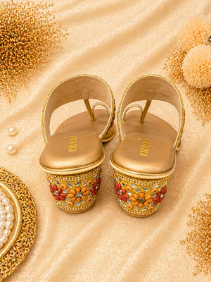 Comfortable gold ethnic slipons for girls and women