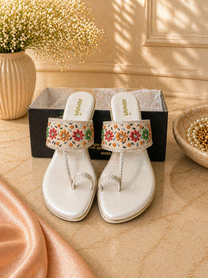 Comfortable white ethnic slipons for girls and women