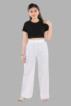 Stylish white chikankari embroidered straight fit pants