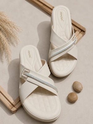Stylish white crystal wedge sandals for women