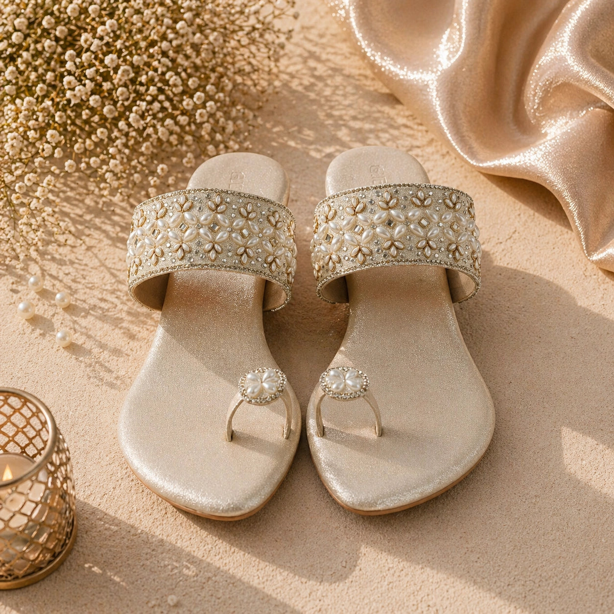 Stylish white embellished sandals for women