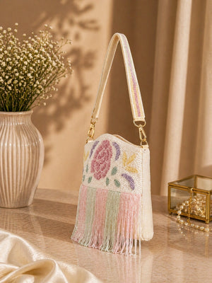 Stylish white embroidered clutch bag for women