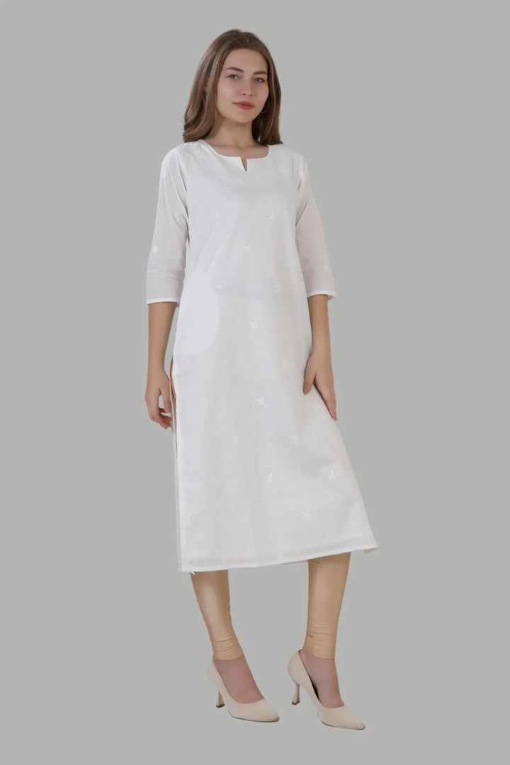 Stylish white embroidery kurti for casual and festive wear