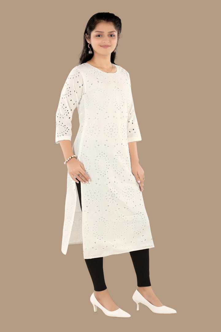 Stylish white minimal ethnic kurti for women