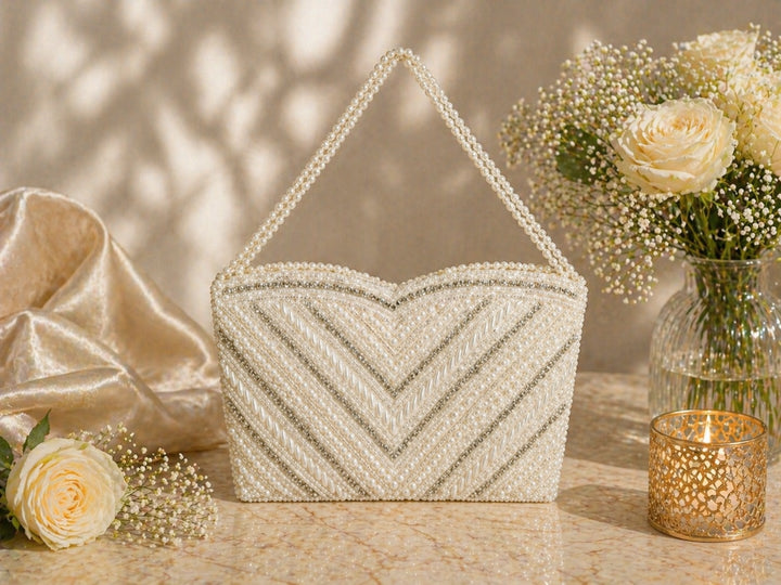 Elegant white ethnic clutch bag for party wear