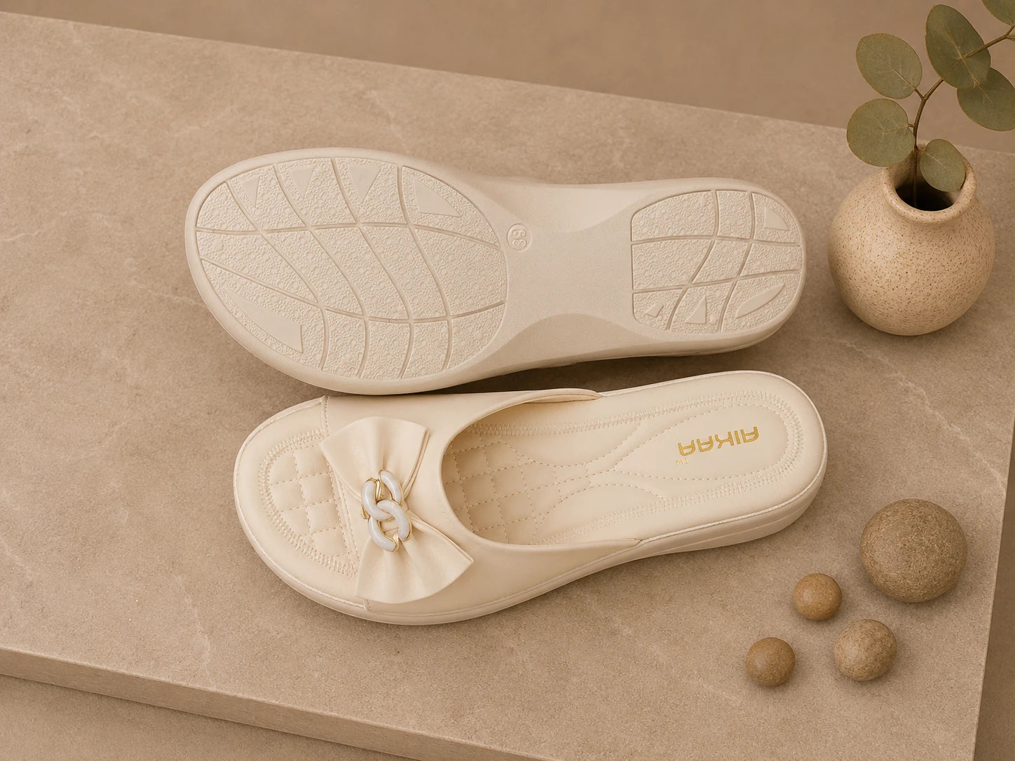 Fashionable beige comfy slides for girls and women