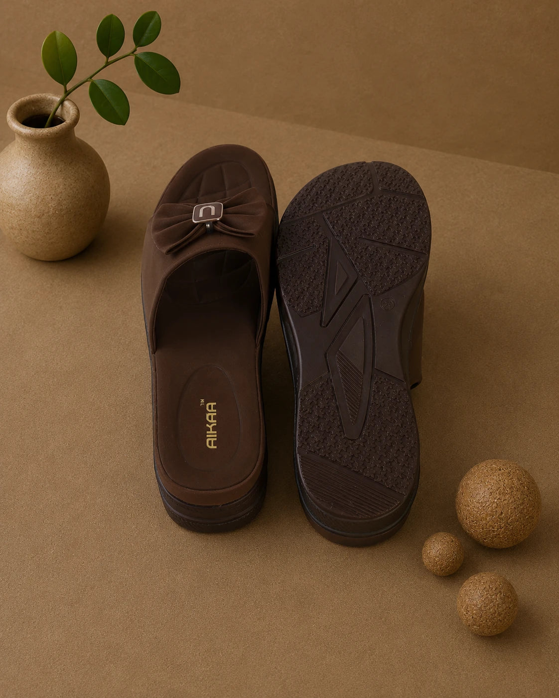 Fashionable brown bow slides for girls and women
