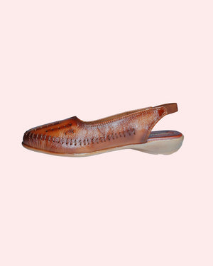Fashionable brown leather sling back flats for girls and women