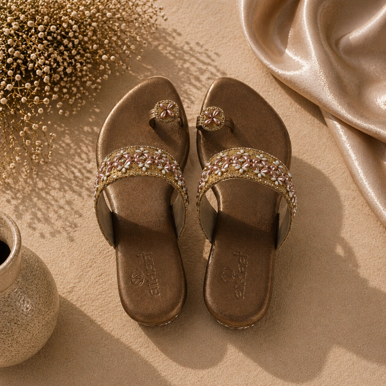 Fashionable brown embellished footwear for girls and women