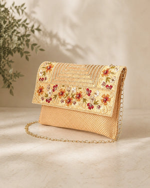 Fashionable floral embroidery envelope clutch for girls and women