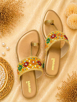 Fashionable AIKAA gold ethnic footwear
