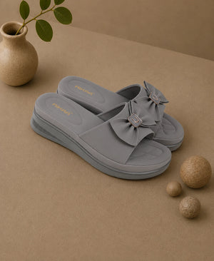 Fashionable grey bow slides for girls and women