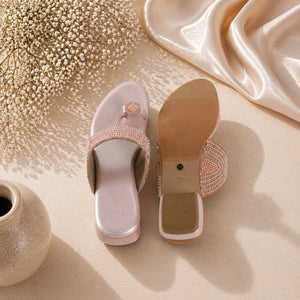 Fashionable light pink crystal flats for girls and women