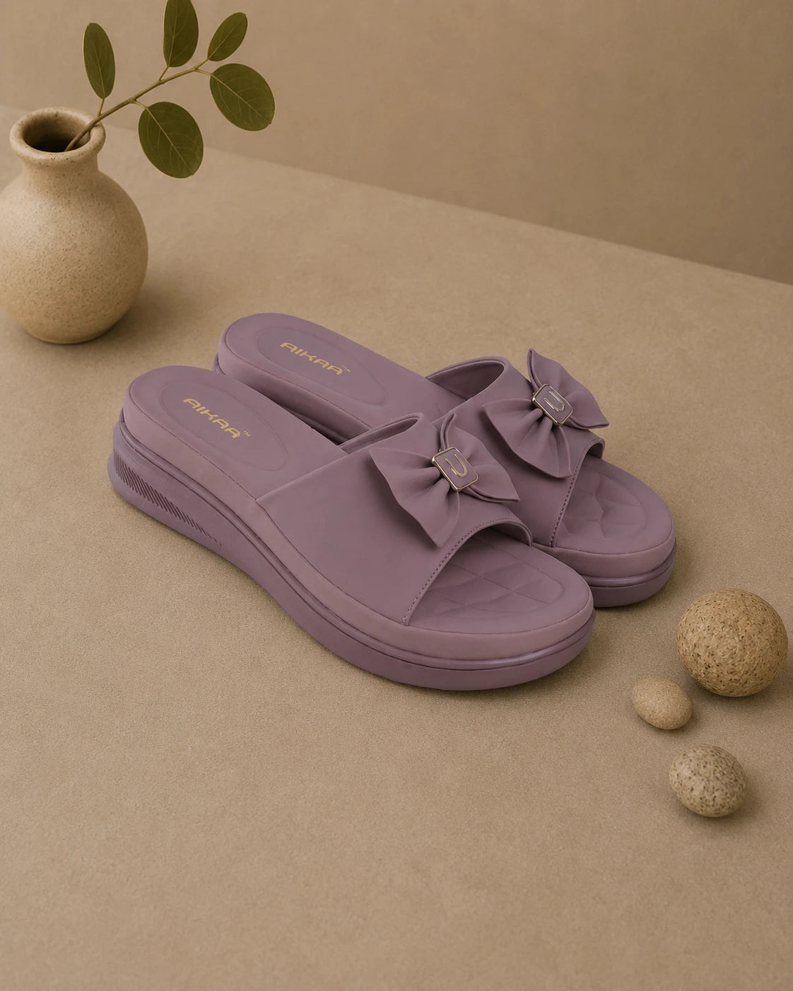 Fashionable purple bow slides for girls and women