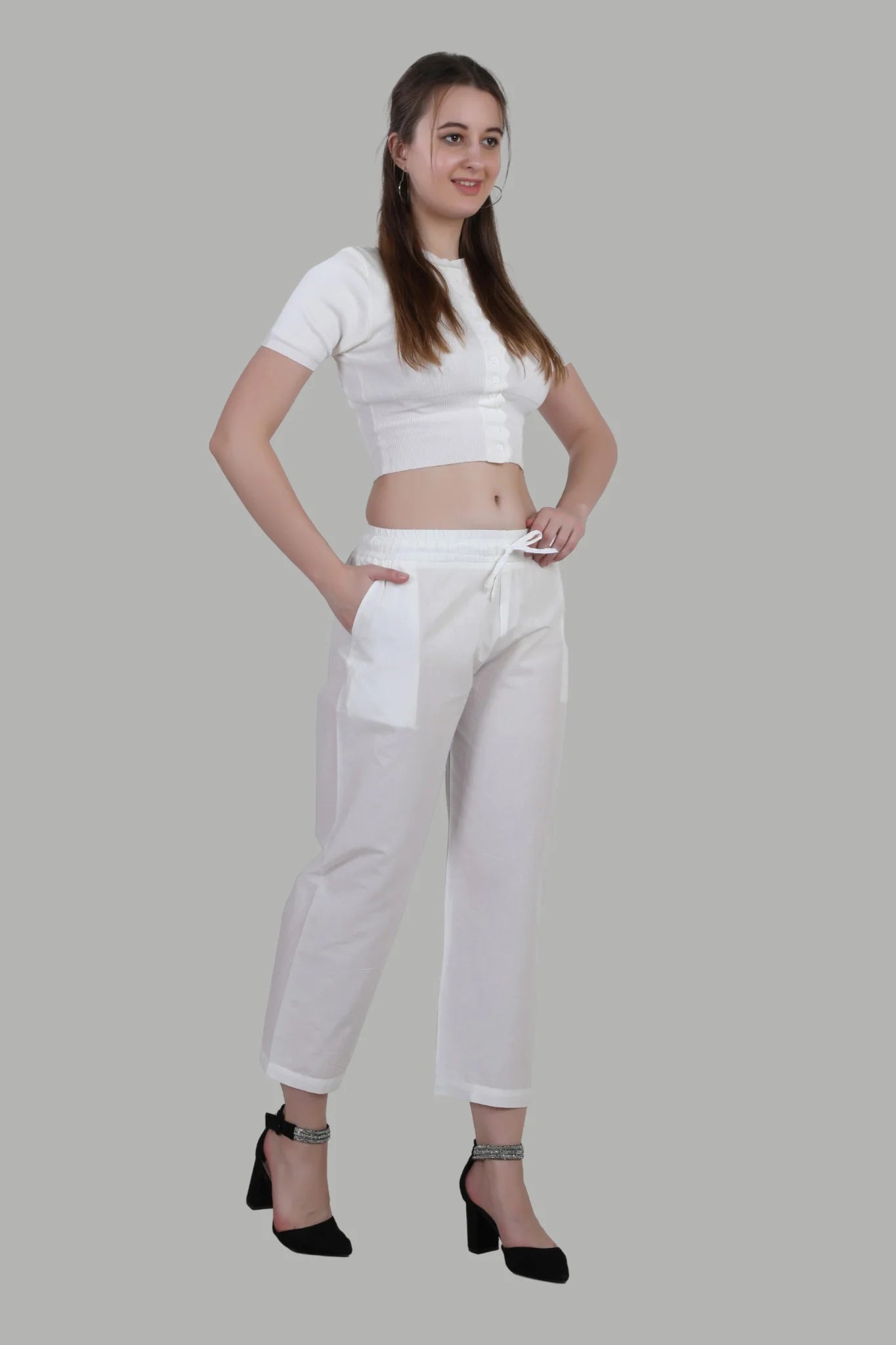 Fashionable white straight pants for girls and women