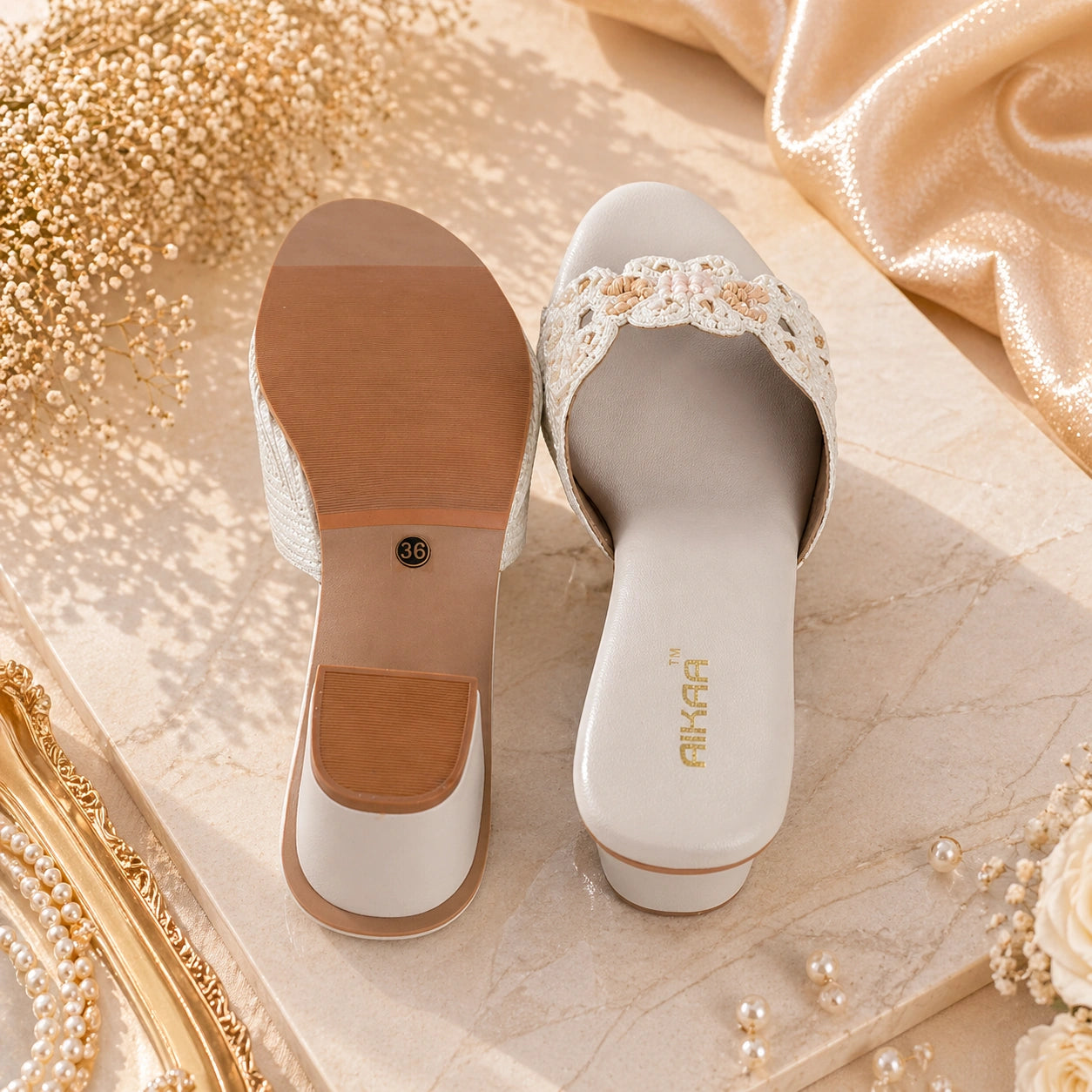 Fashionable white ethnic footwear for girls and women