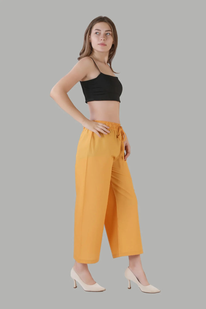 Stylish yellow wide leg palazzo trousers for women