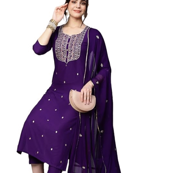 GoSriKi Women's Cotton Blend Embroidered Straight Kurta