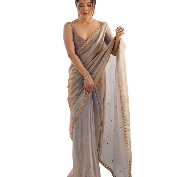 AKHILAM Women's Paper Silk Embroidered Saree